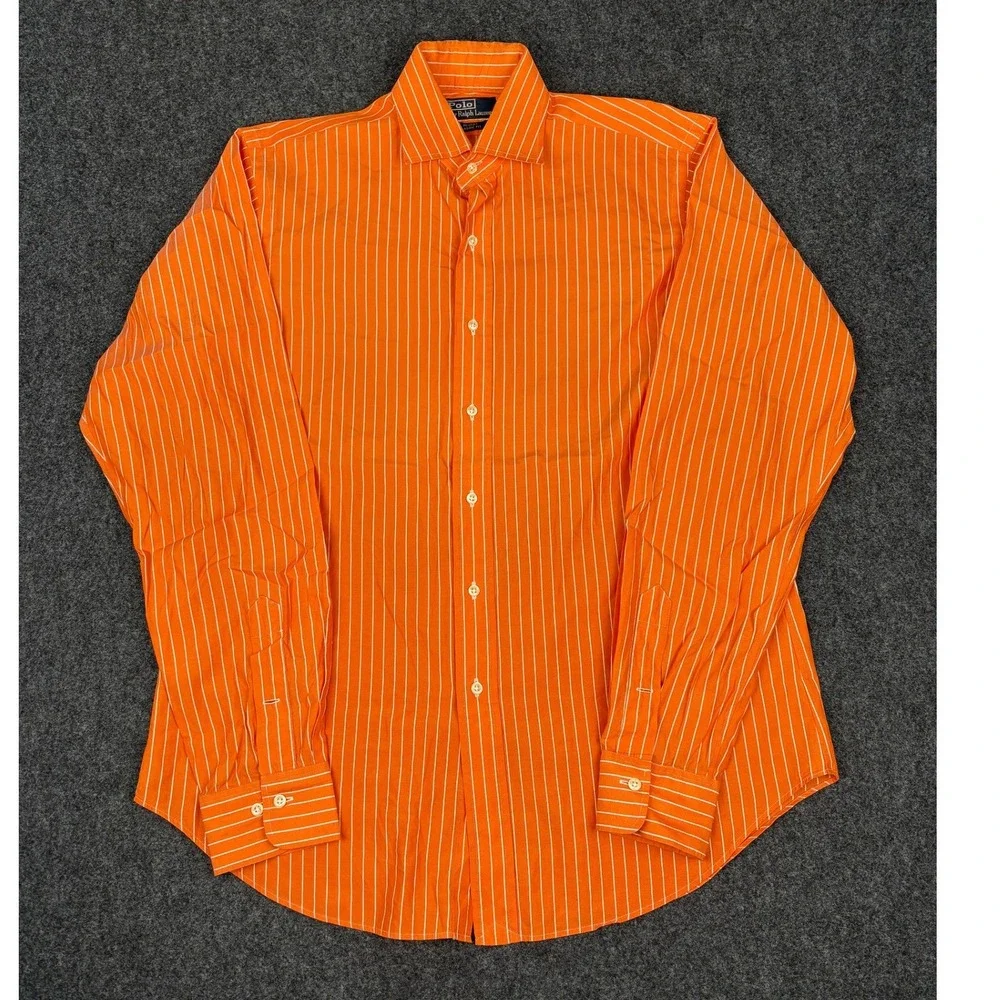 Polo Ralph Lauren Regent Classic Fit Shirt Orange White Stripe Mens 16 36/37